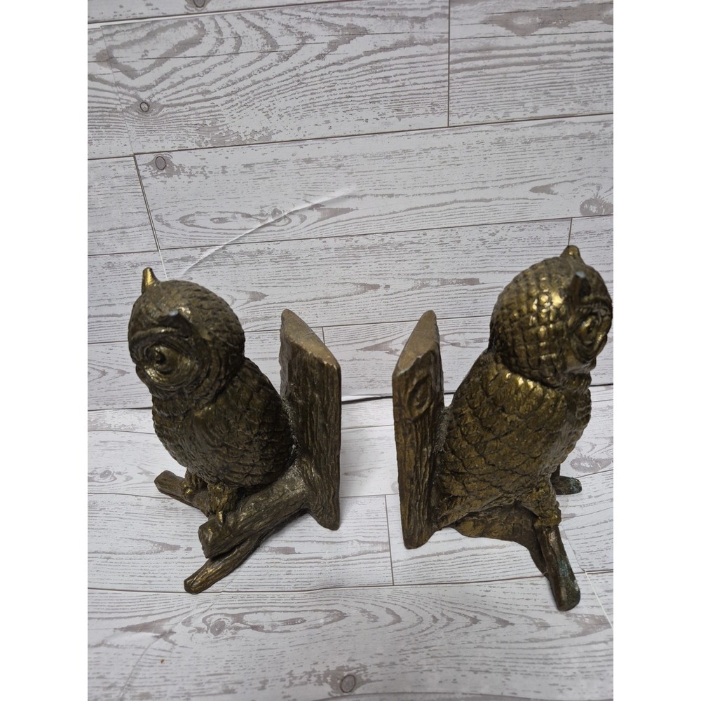 Set Of 2 Book Ends Brass Stamped HAMPTON VA. On Back Heavy Weight Owls